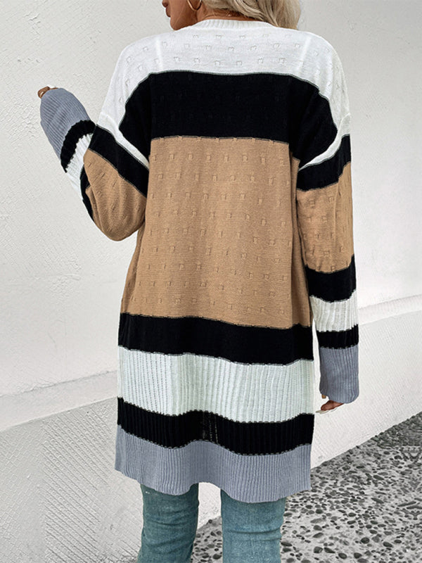 New long sleeve contrast color cardigan sweater - Closther