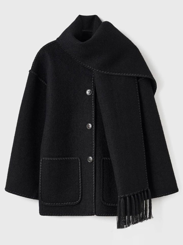 Neuer modischer, dicker Wollmantel für Herbst und Winter mit Schalquasten für Damen 