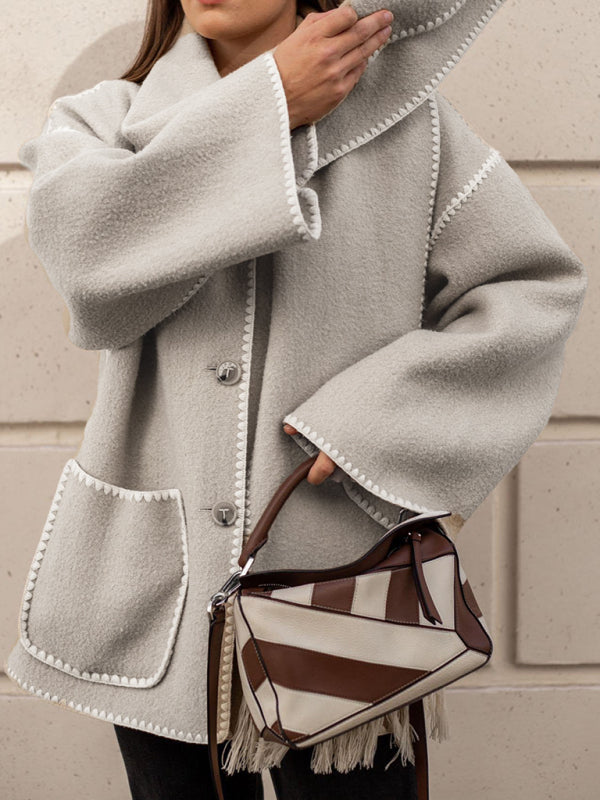 Neuer modischer, dicker Wollmantel für Herbst und Winter mit Schalquasten für Damen 
