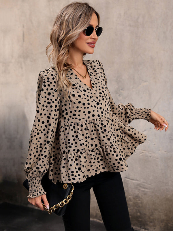 New women's long sleeve leopard print shirt - Closther