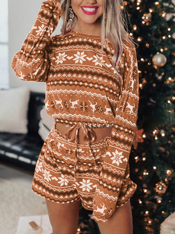 Weihnachts-Set für Damen: Langarm-Sweatshirt und Shorts 