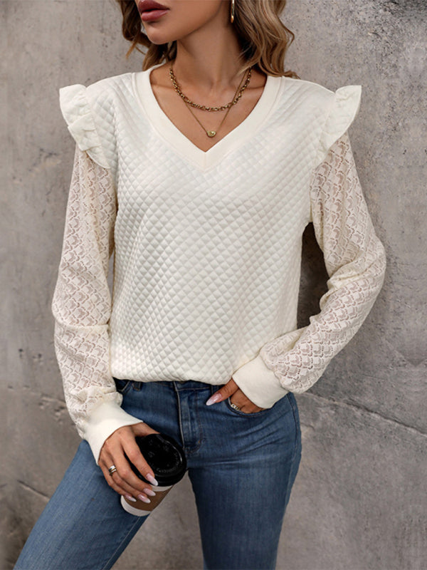 New women's long sleeve solid color knitted top - Closther