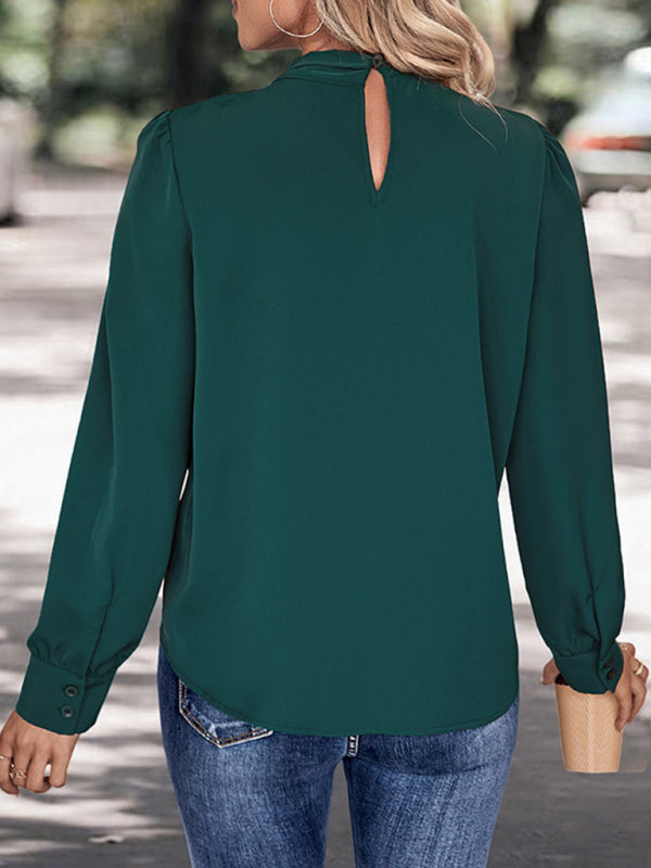 New women's solid color pullover long sleeve shirt - Closther