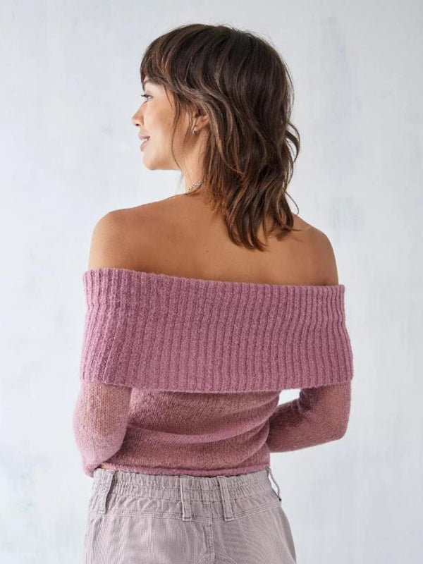 Neuer sexy Hot Girl One-Line Kragen Langarmpullover 