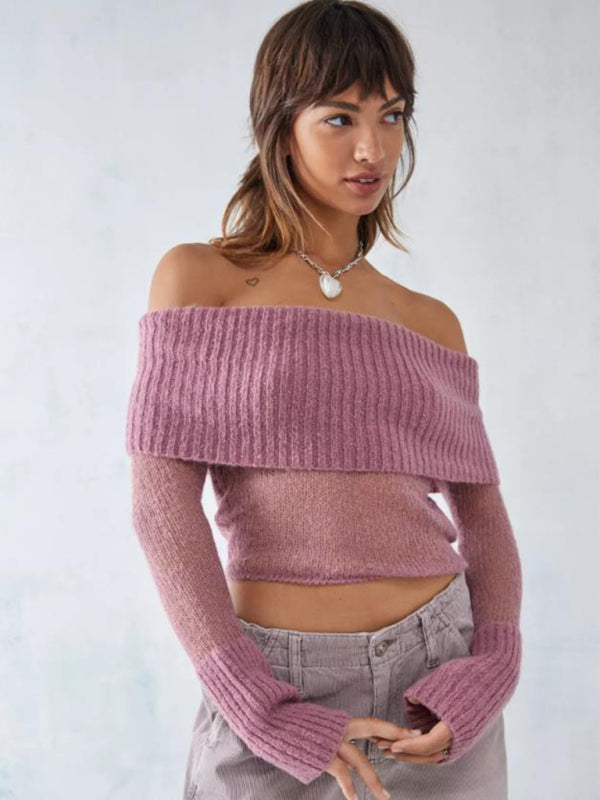 Neuer sexy Hot Girl One-Line Kragen Langarmpullover 