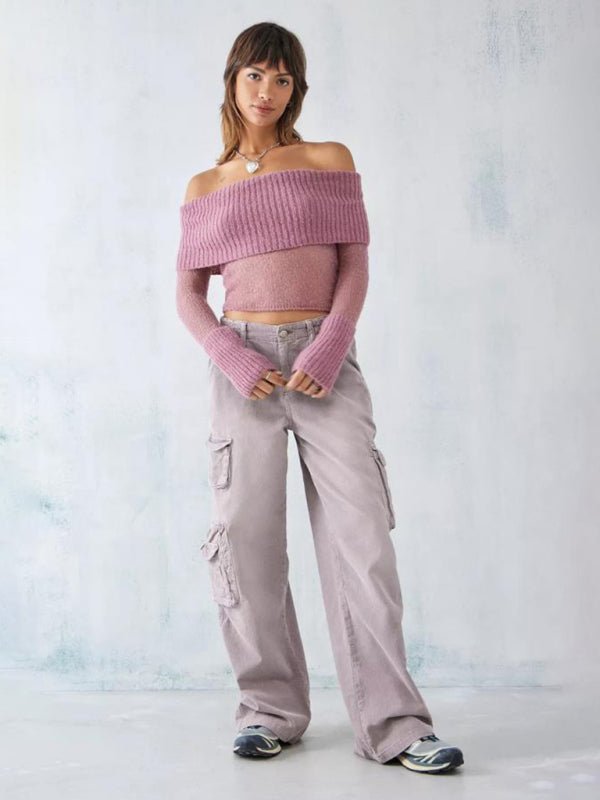 Neuer sexy Hot Girl One-Line Kragen Langarmpullover 