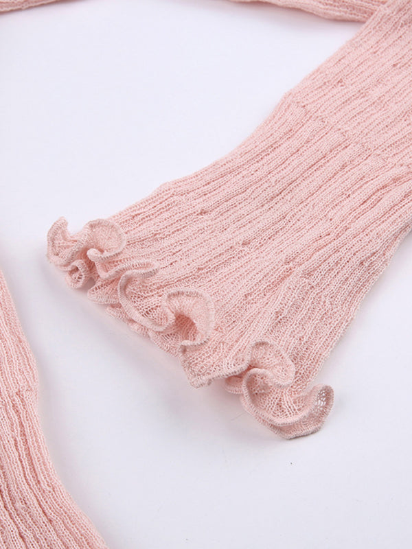 Haut décontracté en maille côtelée avec ourlet volanté 