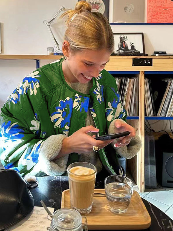 Neue Damenmode mit bedrucktem Revers und kontrastfarbenen Details, lässige Baumwollkleidung