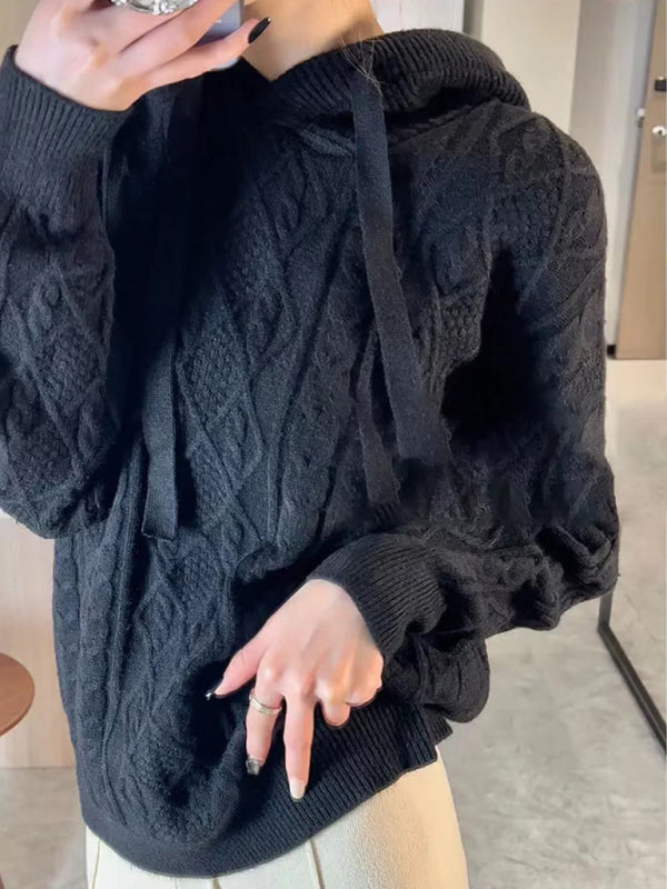 Women's twist loose hooded knitted sweater