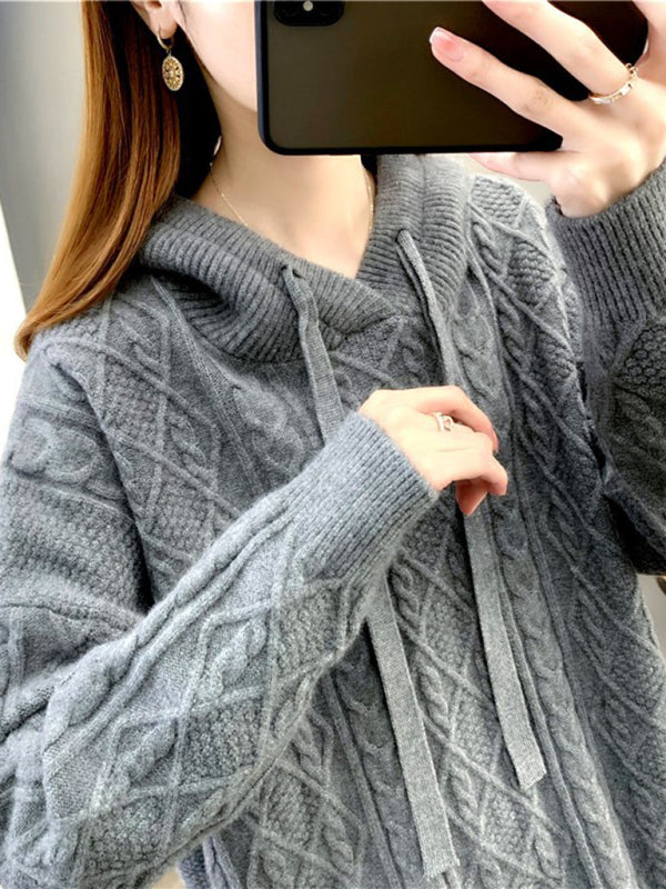 Pull à capuche ample torsadé pour femme 
