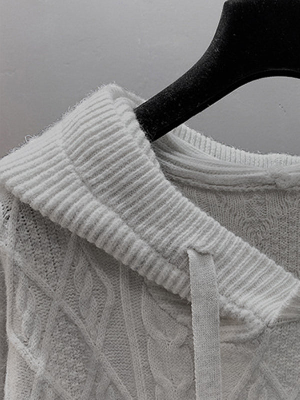 Women's twist loose hooded knitted sweater