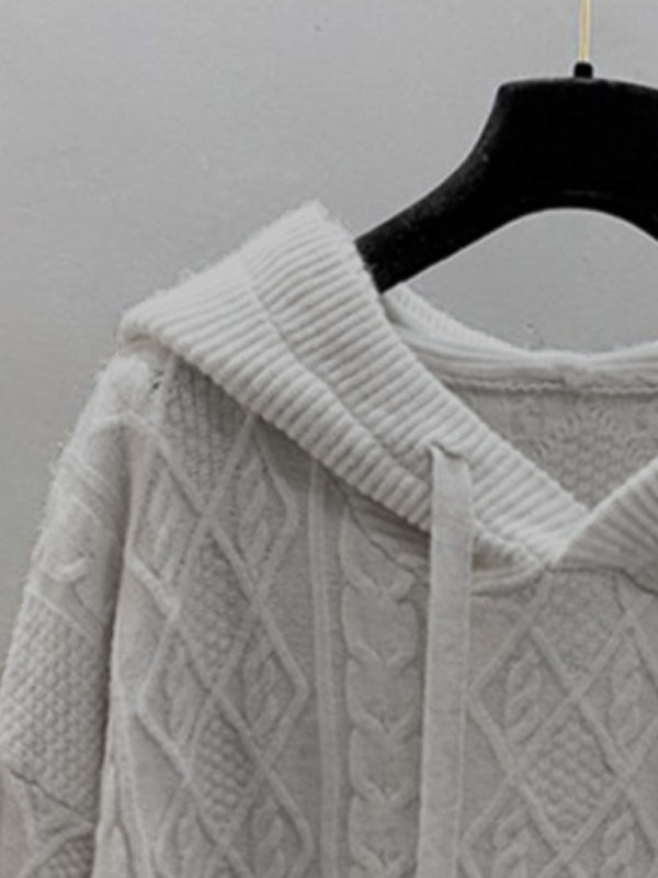 Women's twist loose hooded knitted sweater