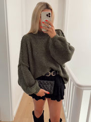 Pull ample à manches longues sans coutures pour femme, style streetwear 
