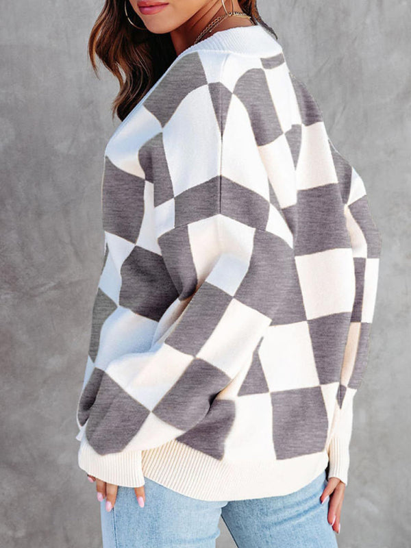 Cardigan ample à carreaux pour femme 