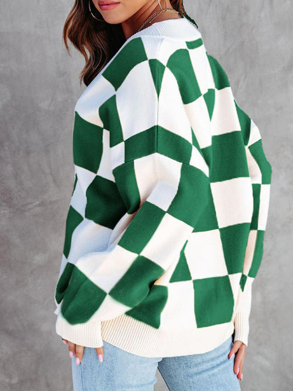 Cardigan ample à carreaux pour femme 
