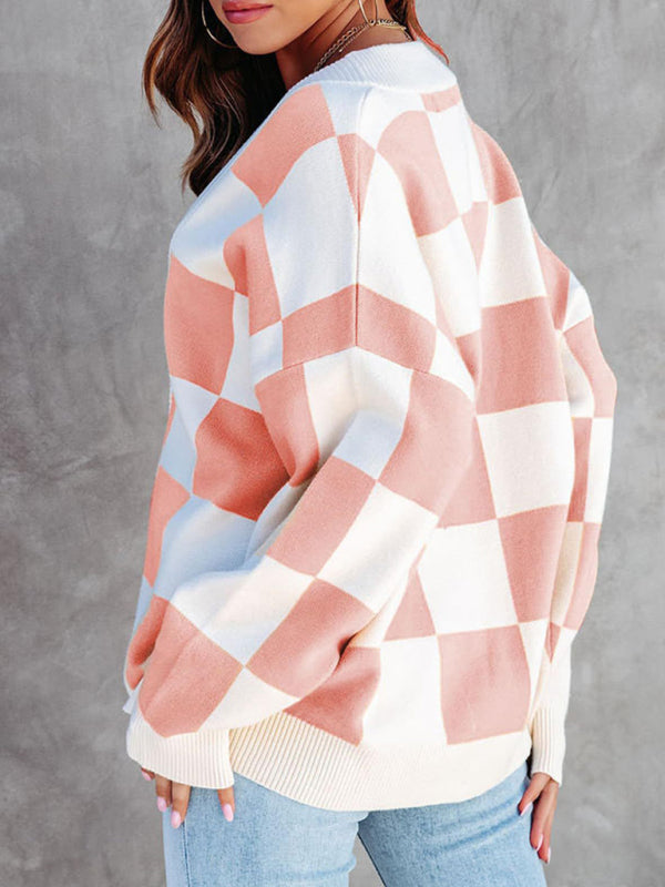 Cardigan ample à carreaux pour femme 
