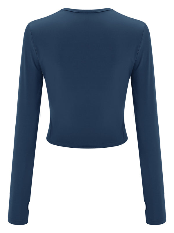 Damen-T-Shirt in Unifarbe mit Rundhalsausschnitt, figurformendes Langarmshirt für heiße Mädchen 