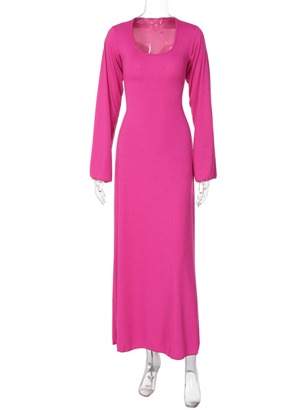Feminines, langärmeliges Kleid mit U-Ausschnitt und Bindeband im Rücken 