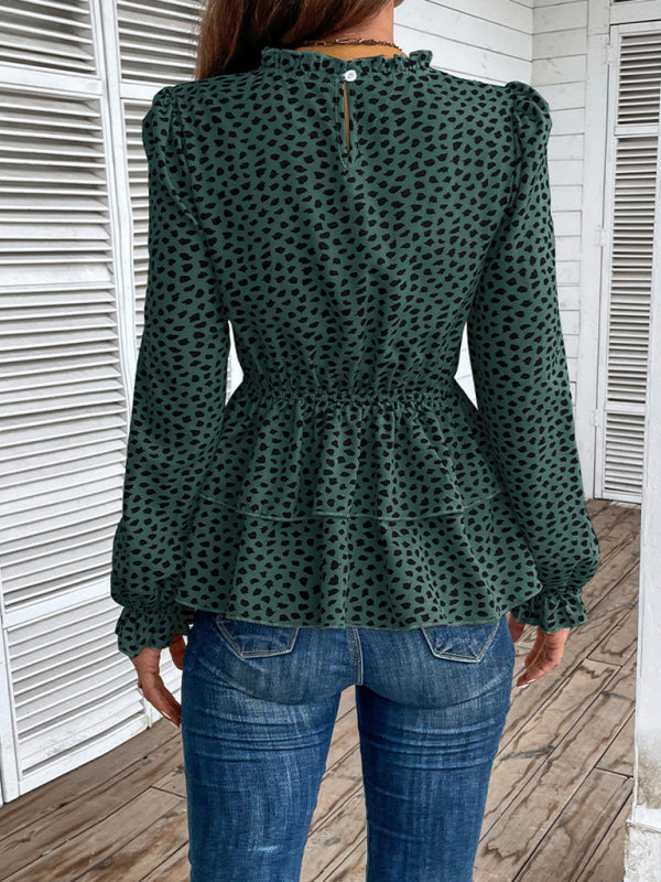 New women's mid-collar printed long-sleeved shirt - Closther