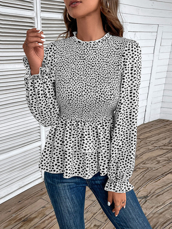 New women's mid-collar printed long-sleeved shirt - Closther