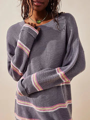 New elegant round neck long sleeve striped sweater two-piece loose casual pants suit