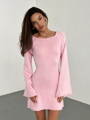 Women's New Sexy Backless Bell Sleeve Loose Beach Vacation Dress