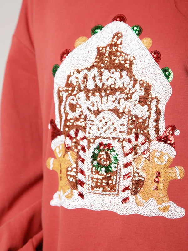 Sweat à capuche pour femme avec imprimé maison en pain d'épice festif 