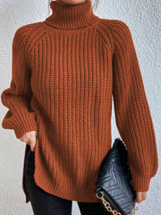 Lässiger Damen-Rollkragenpullover mit Schlitz, locker geschnitten 