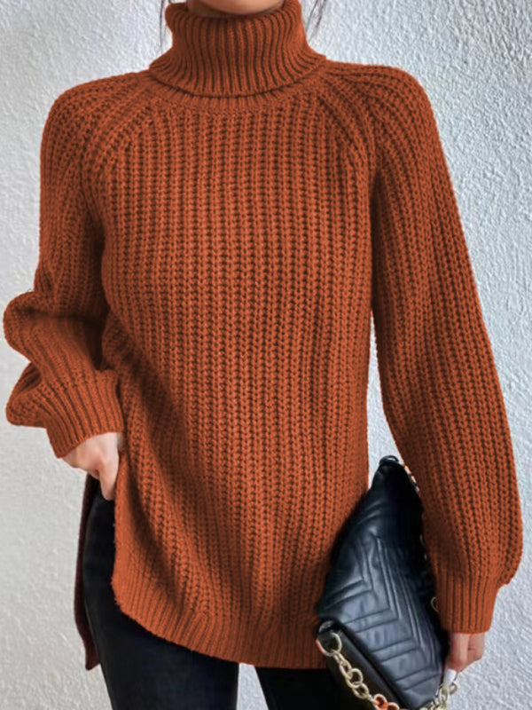 Lässiger Damen-Rollkragenpullover mit Schlitz, locker geschnitten 