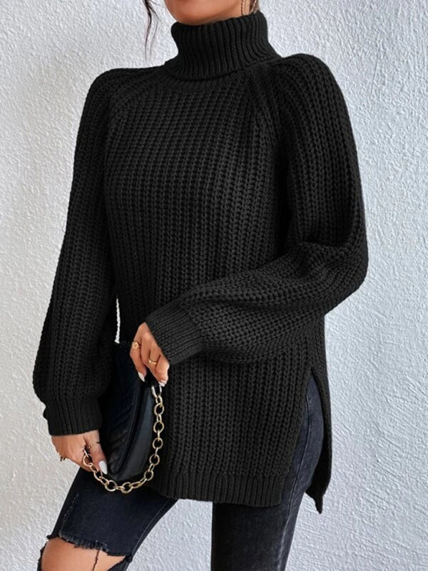 Lässiger Damen-Rollkragenpullover mit Schlitz, locker geschnitten 