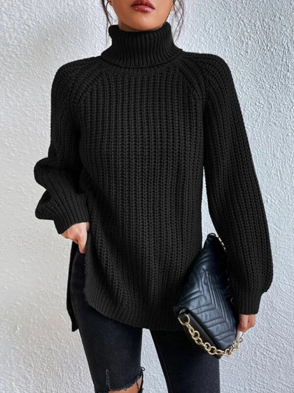 Lässiger Damen-Rollkragenpullover mit Schlitz, locker geschnitten 