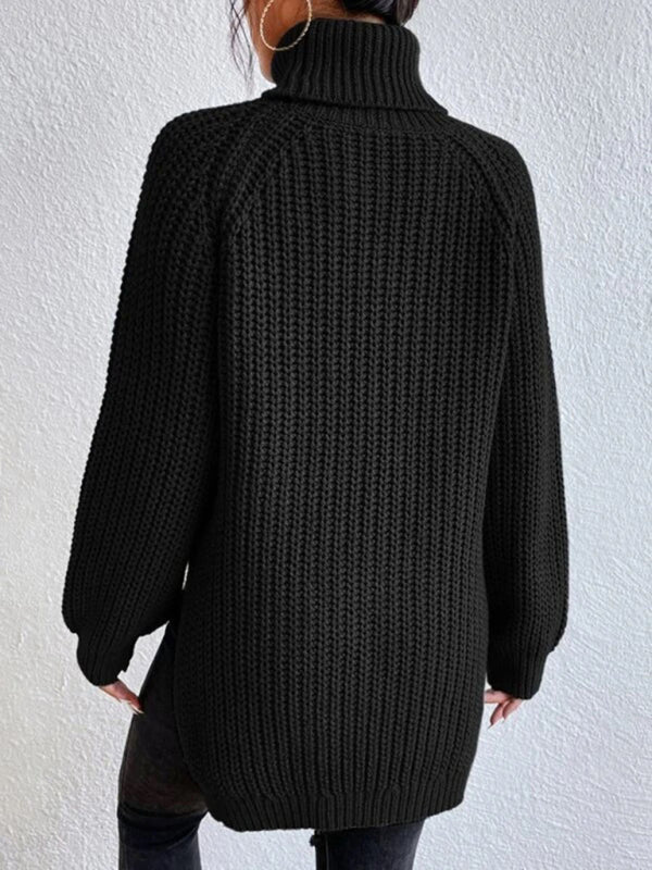 Lässiger Damen-Rollkragenpullover mit Schlitz, locker geschnitten 