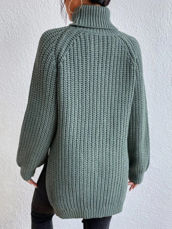 Lässiger Damen-Rollkragenpullover mit Schlitz, locker geschnitten 