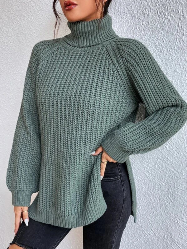 Lässiger Damen-Rollkragenpullover mit Schlitz, locker geschnitten 