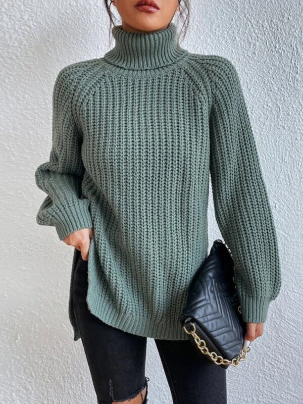 Lässiger Damen-Rollkragenpullover mit Schlitz, locker geschnitten 