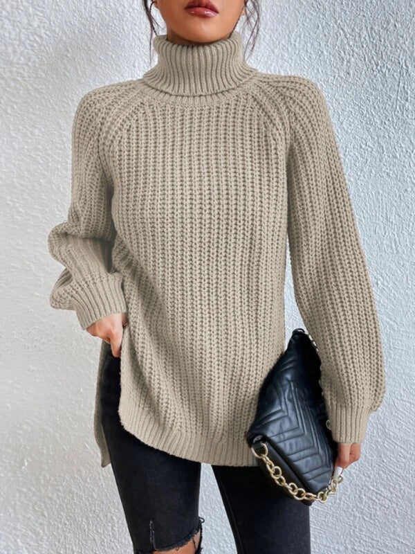 Lässiger Damen-Rollkragenpullover mit Schlitz, locker geschnitten 