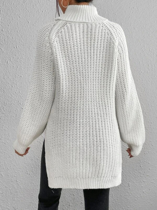 Lässiger Damen-Rollkragenpullover mit Schlitz, locker geschnitten 