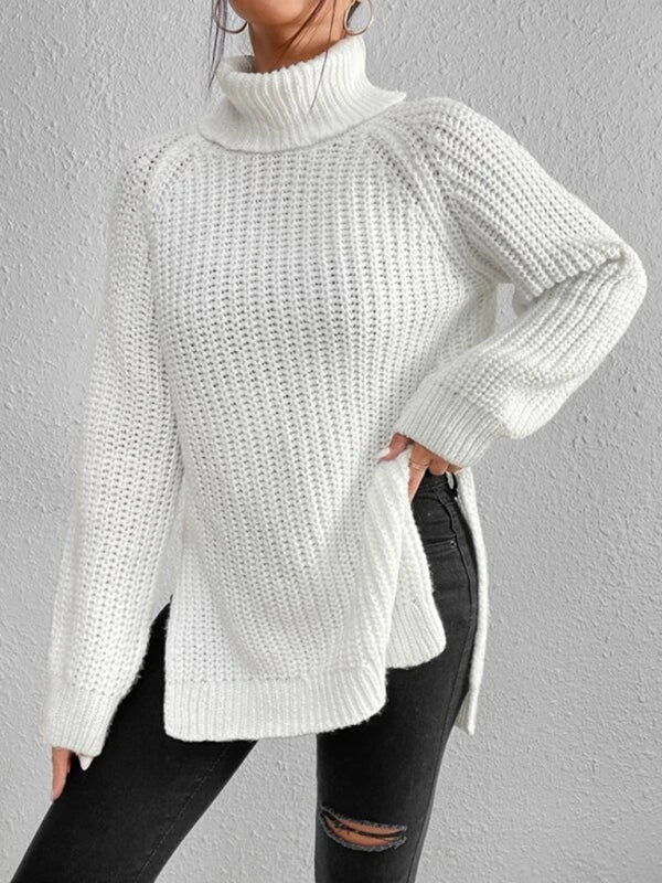 Lässiger Damen-Rollkragenpullover mit Schlitz, locker geschnitten 