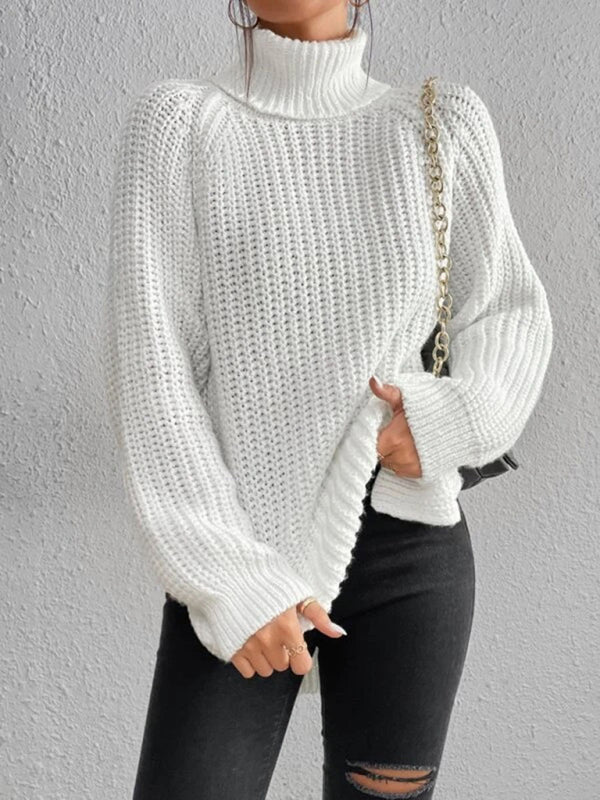 Lässiger Damen-Rollkragenpullover mit Schlitz, locker geschnitten 