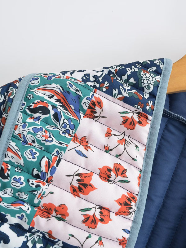 Lässiger, lockerer Steppjackenmantel mit Print für Damen 