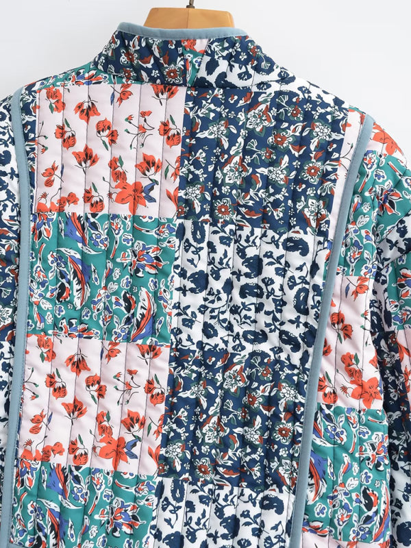 Lässiger, lockerer Steppjackenmantel mit Print für Damen 