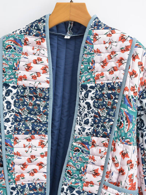 Lässiger, lockerer Steppjackenmantel mit Print für Damen 
