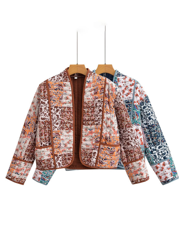 Lässiger, lockerer Steppjackenmantel mit Print für Damen 