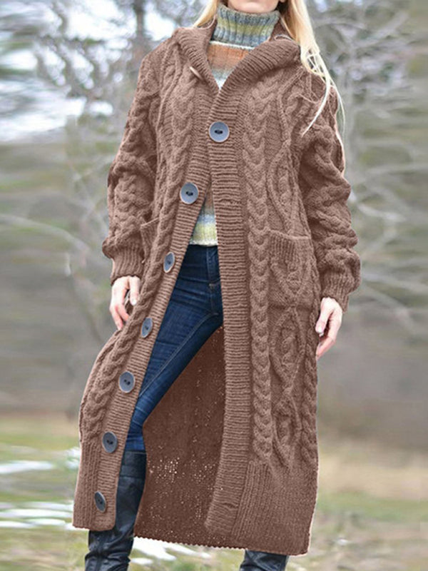 Gilet long boutonné en maille de laine pour femme 
