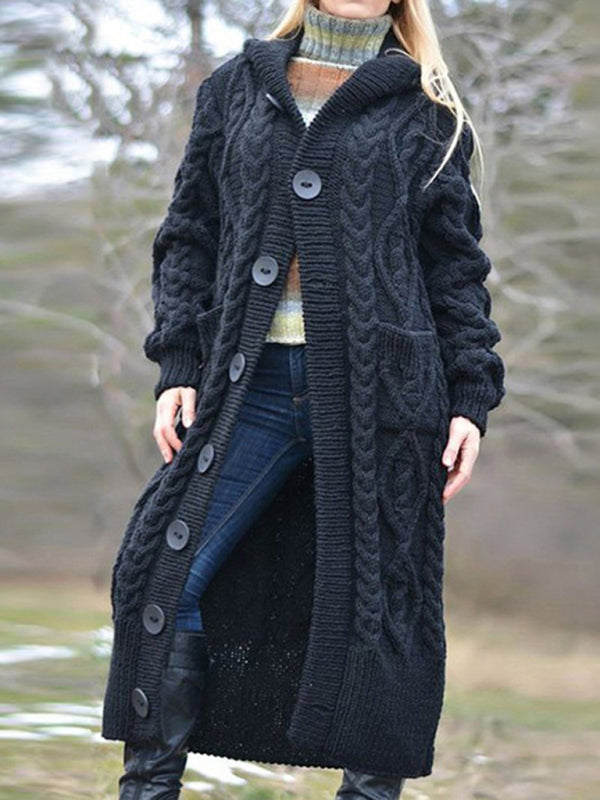 Gilet long boutonné en maille de laine pour femme 