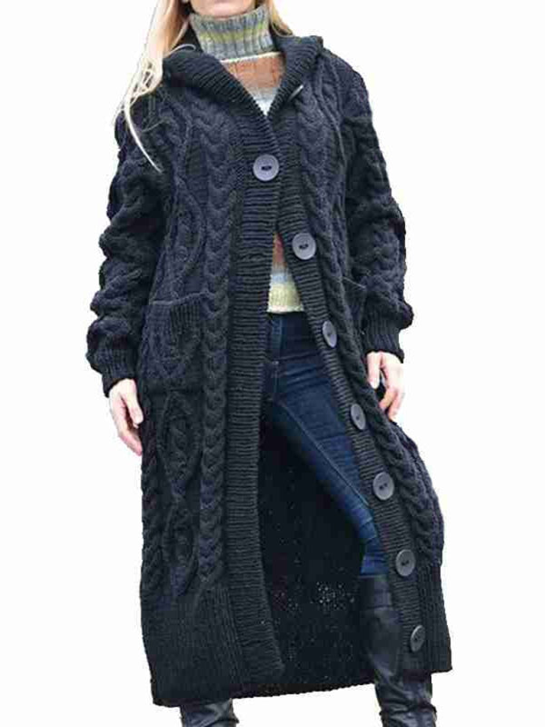 Gilet long boutonné en maille de laine pour femme 