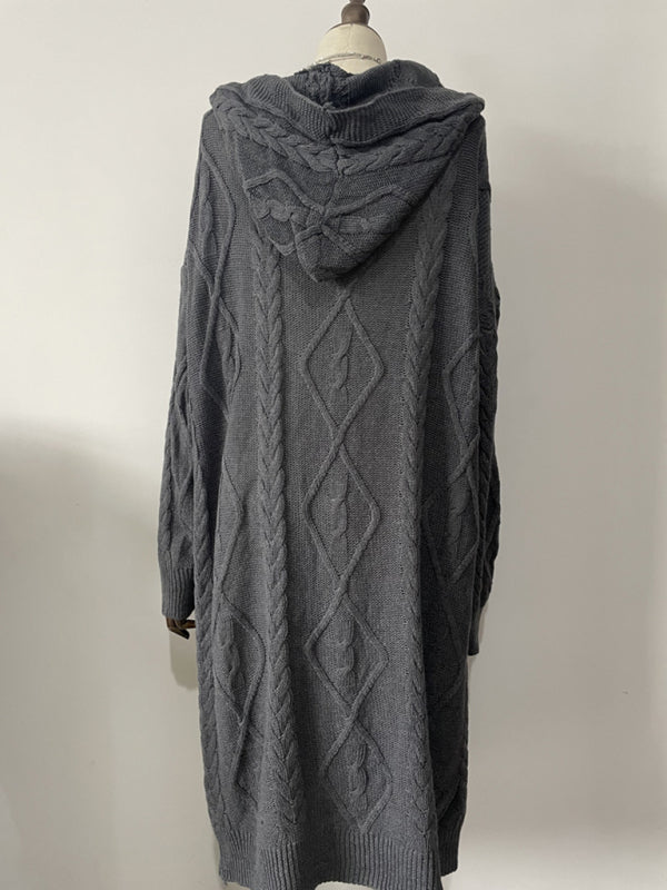 Gilet long boutonné en maille de laine pour femme 