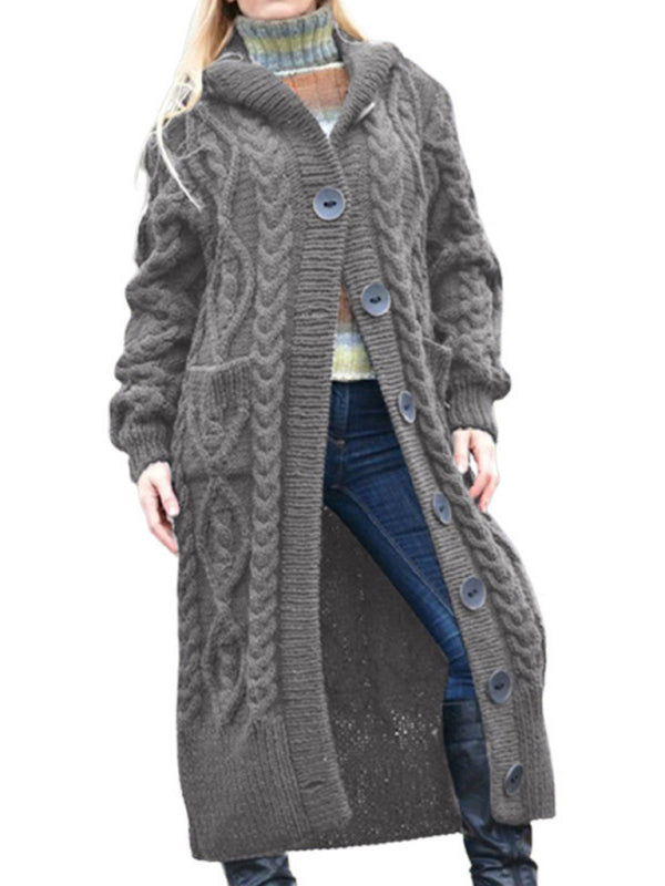 Gilet long boutonné en maille de laine pour femme 