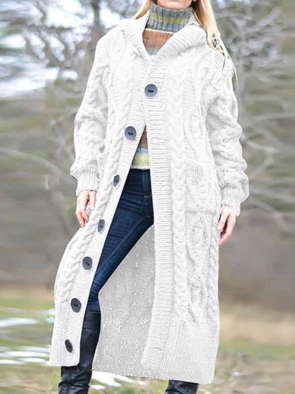 Gilet long boutonné en maille de laine pour femme 