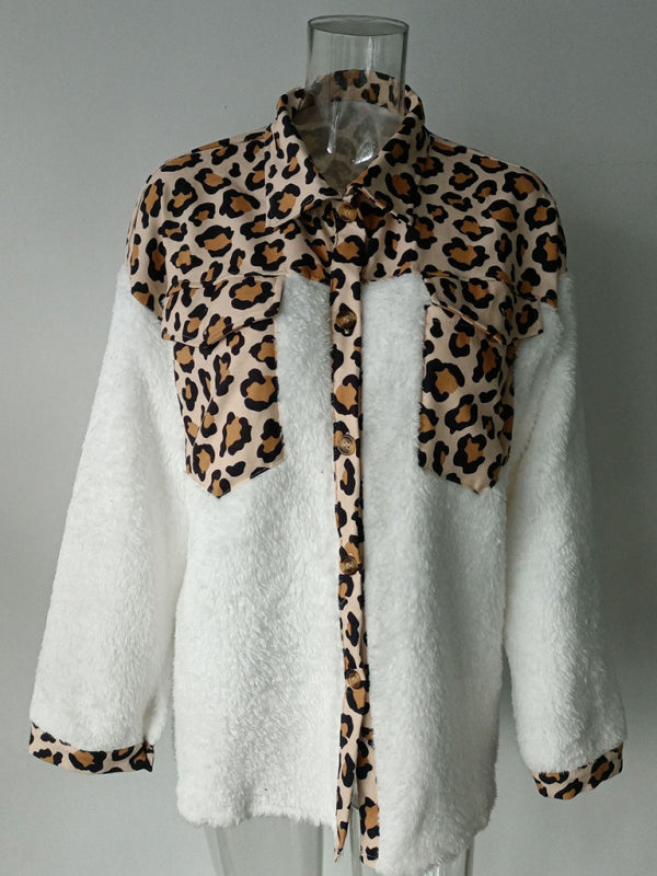 Women’s Leopard Fleece Button-Up Jacket